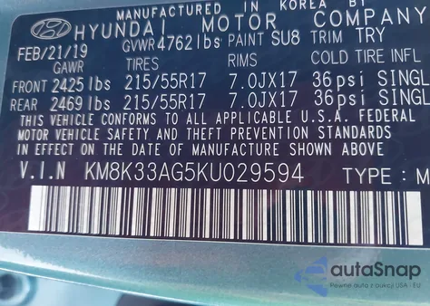 2019 Hyundai Kona Ev Limited from USA, damaged, VIN KM8K33AG5KU029594